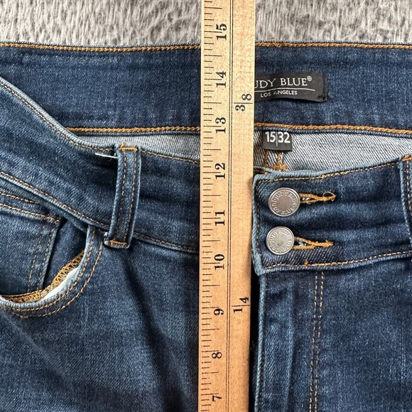 Judy Blue‎ Jeans Womens 15/32 Boot Cut Dark Wash Raw Frayed Hem Distressed - Picture 7 of 15